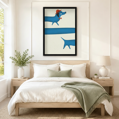 Retro Dachshund Canvas Art | Whimsical Dog Print
