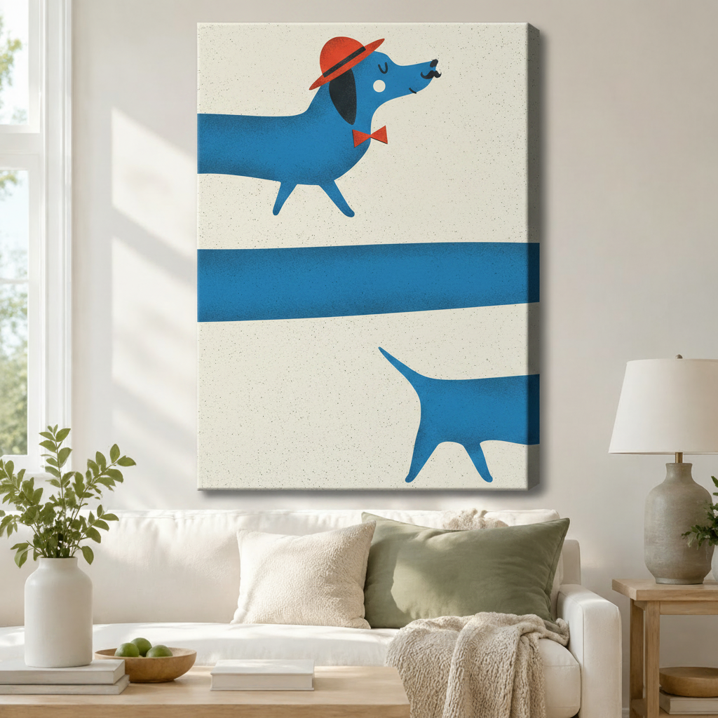 Retro Dachshund Canvas Art | Whimsical Dog Print