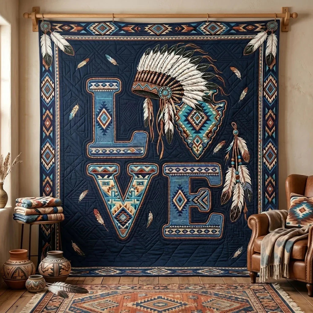 Blue Desert Love Quilt Blanket