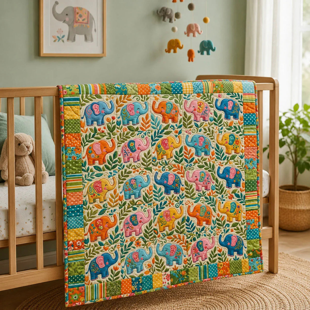 Blue Elephant Quilt Blanket - Quilted Blanket by Wild and Way