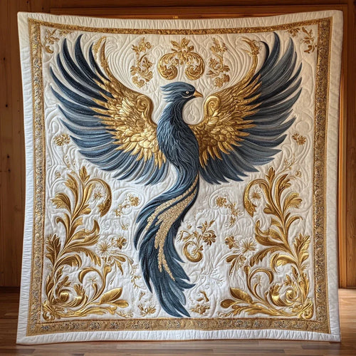 Blue Golden Phoenix Quilt Blanket