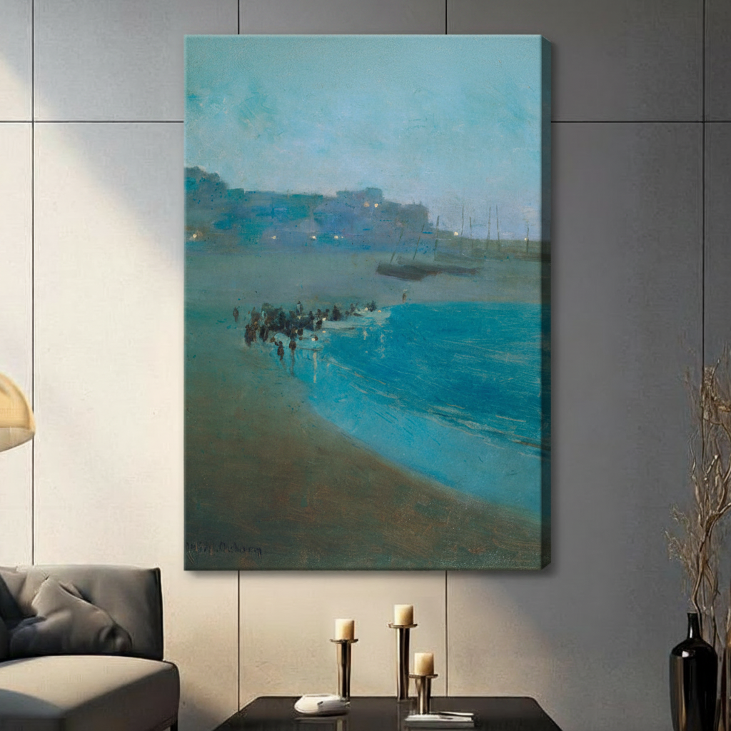 Impressionist Coastal Harbor Scene Framed Canvas Art 3075