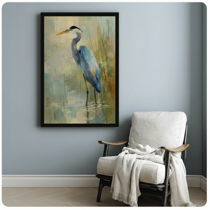 Blue Heron Impressionist Oil Painting Canvas Wall Art