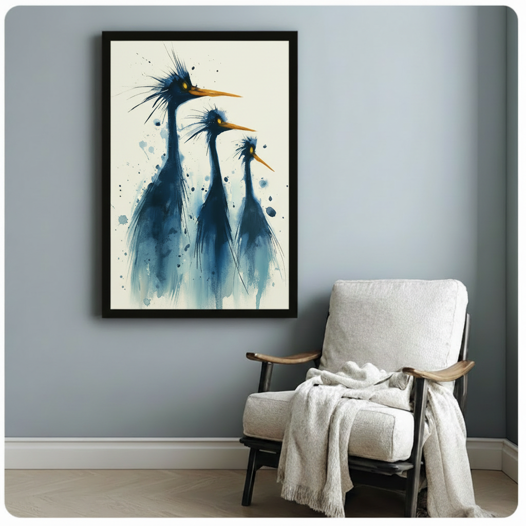 Blue Heron Trio Watercolor Canvas Wall Art