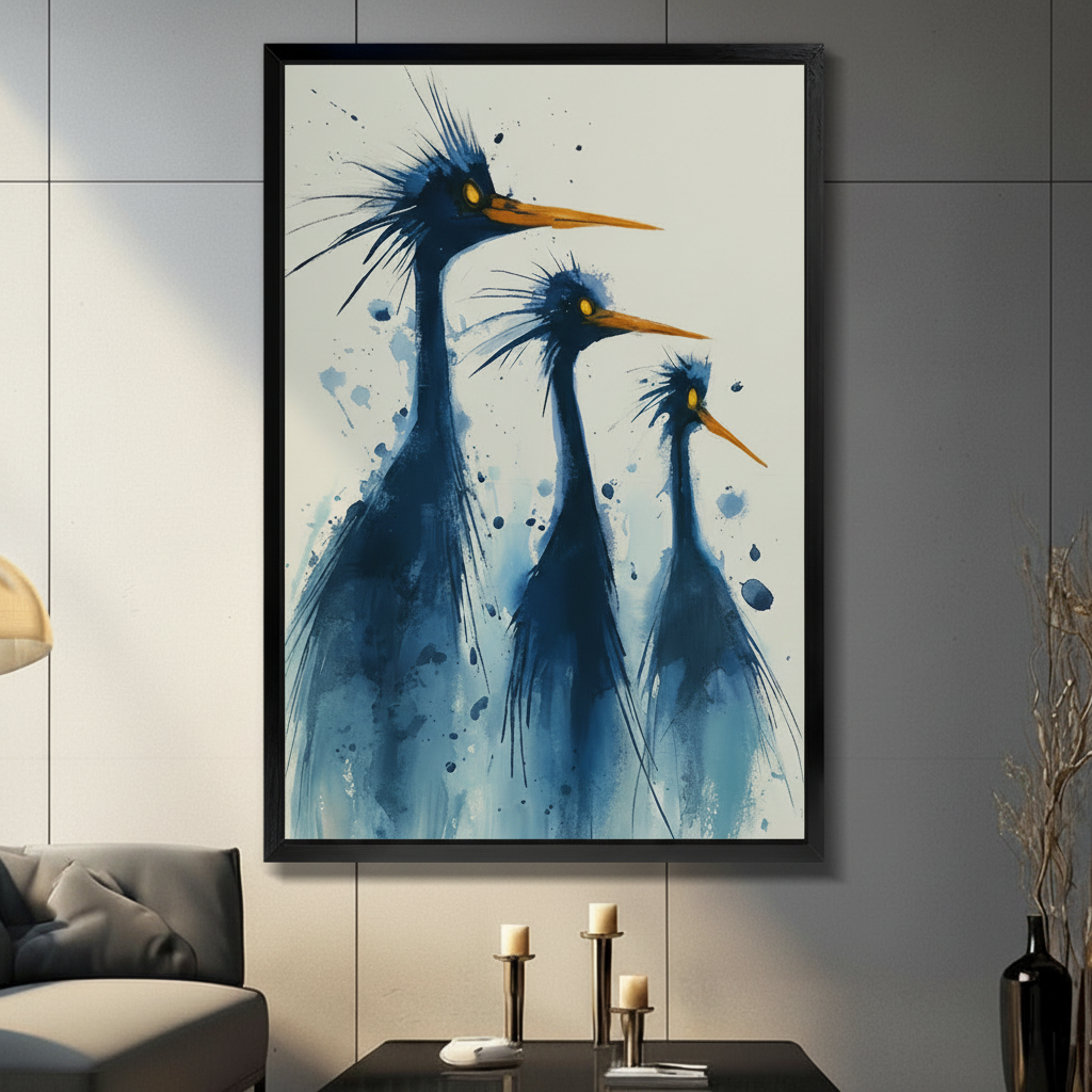 Blue Heron Trio Watercolor Canvas Wall Art