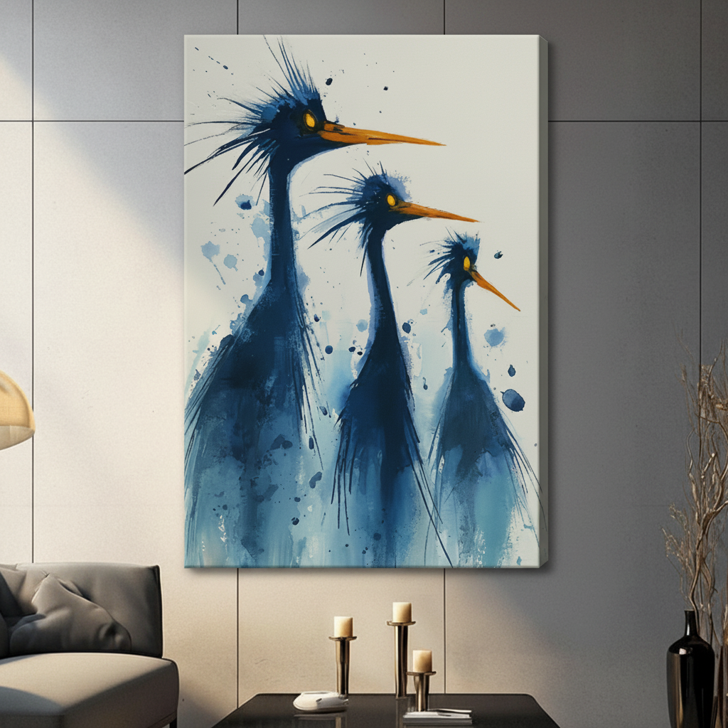 Blue Heron Trio Watercolor Canvas Wall Art