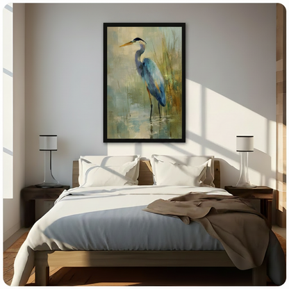 Blue Heron Impressionist Oil Painting Canvas Wall Art