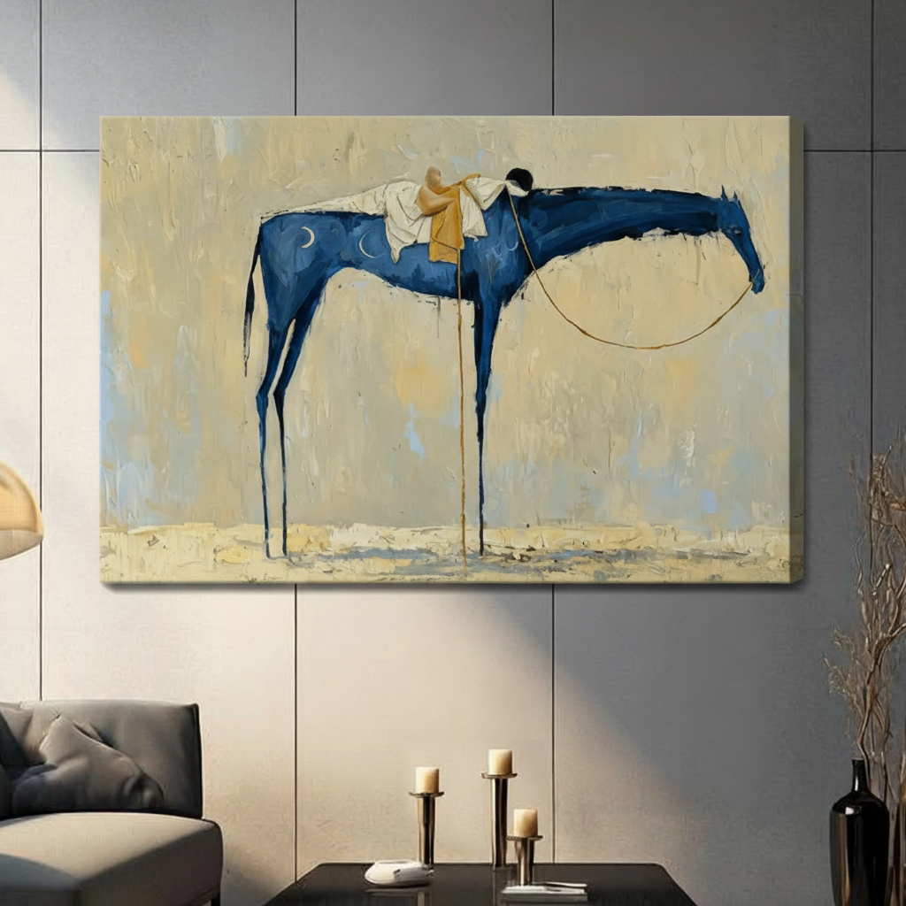 Blue Horse Surreal Expressionist Canvas Wall Art