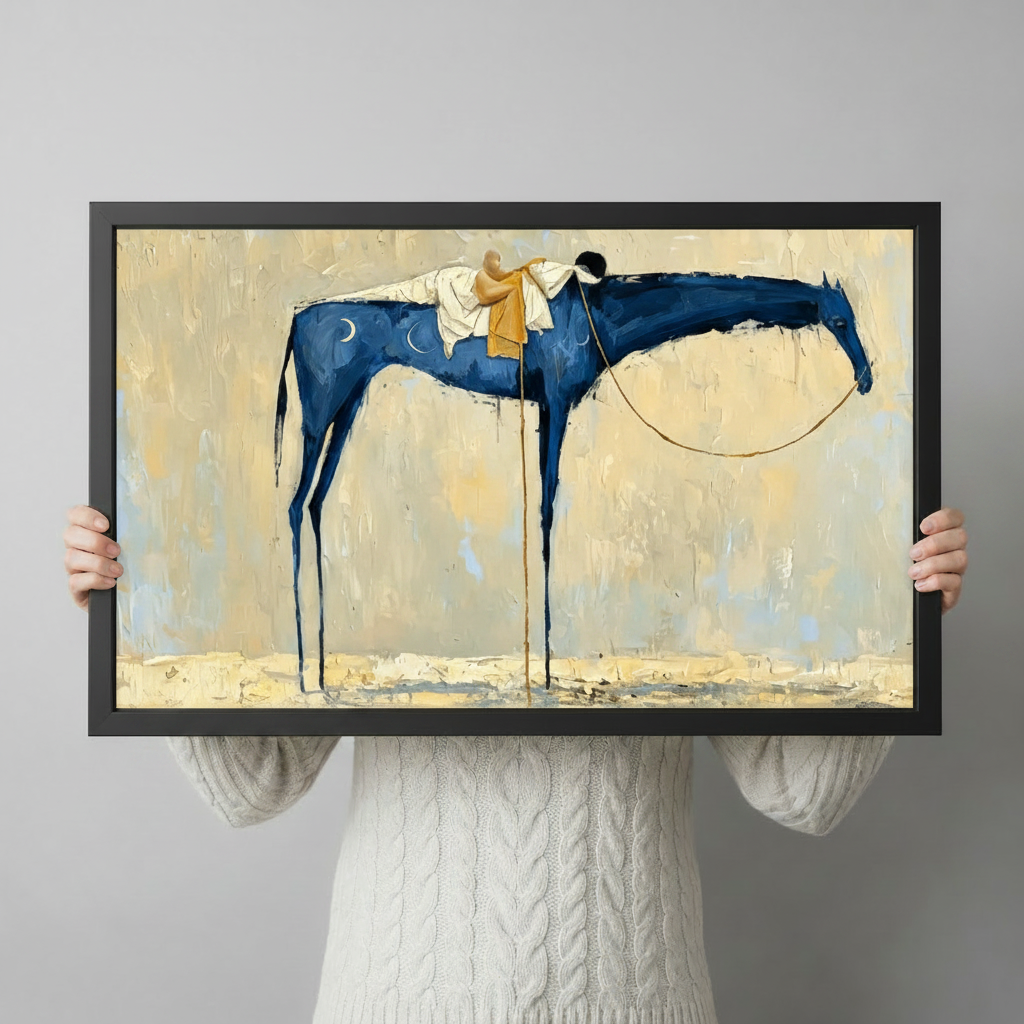 Blue Horse Surreal Expressionist Canvas Wall Art
