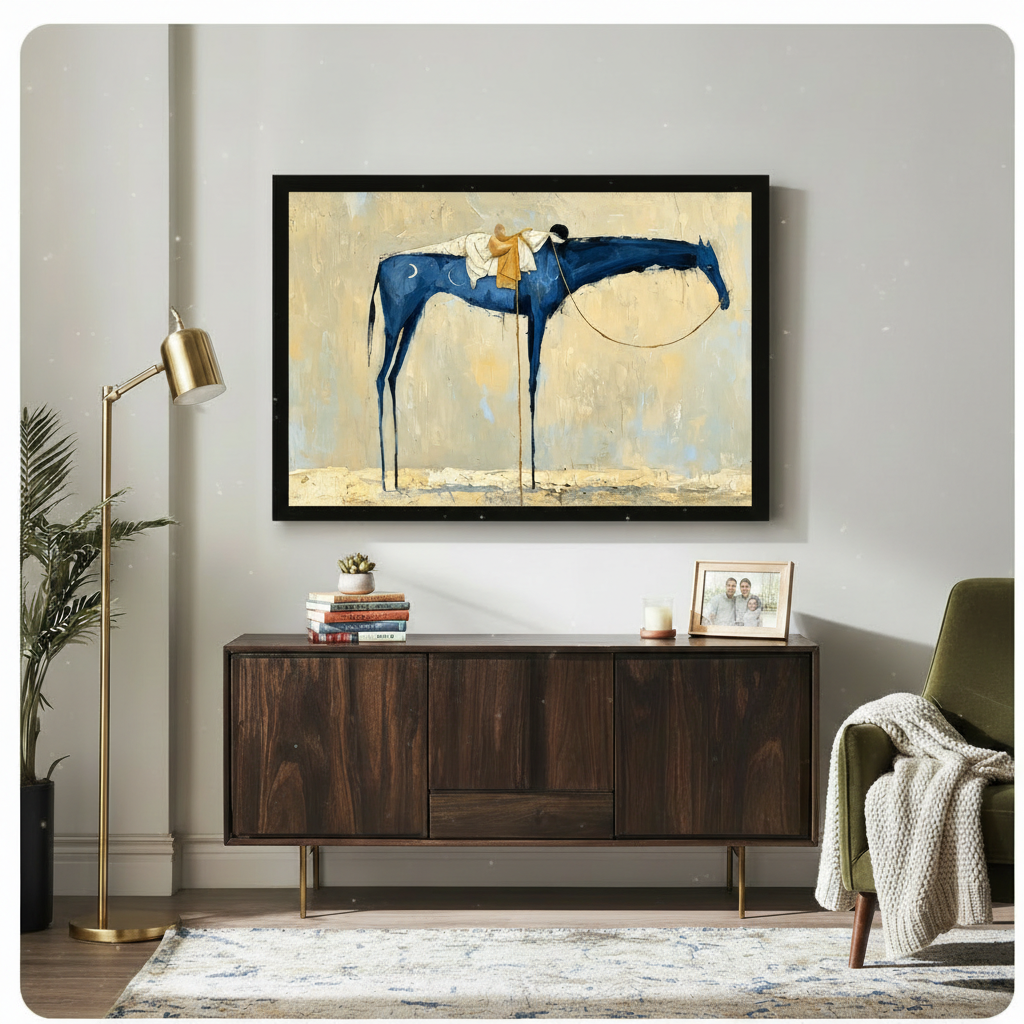 Blue Horse Surreal Expressionist Canvas Wall Art