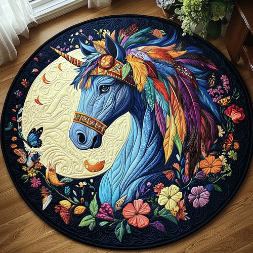 Blue Horse Themed Quilted Round Mat