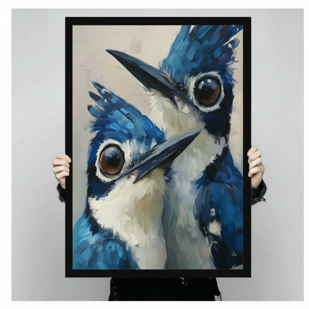 Blue Jay Duo Close-Up Oil Canvas Wall Art