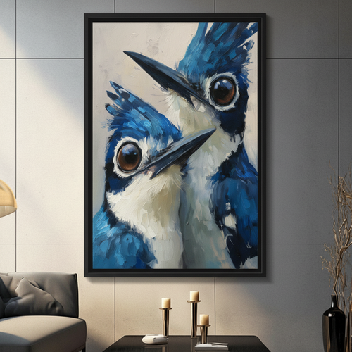 Blue Jay Duo Close-Up Oil Canvas Wall Art