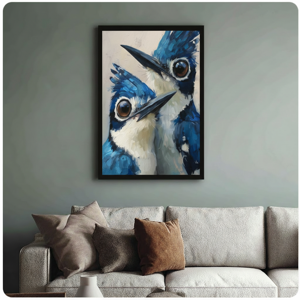 Blue Jay Duo Close-Up Oil Canvas Wall Art