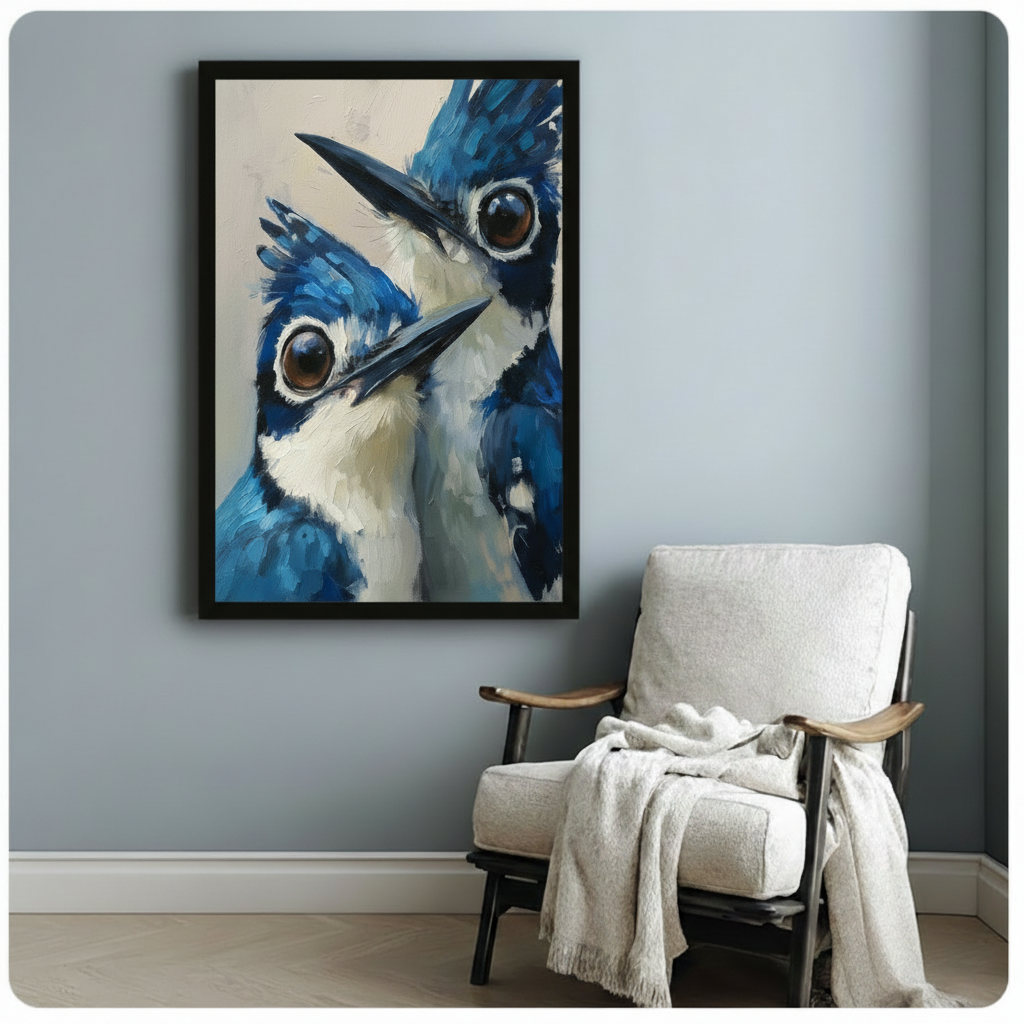 Blue Jay Duo Close-Up Oil Canvas Wall Art