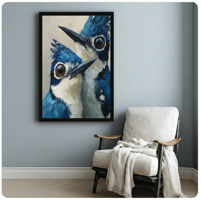 Blue Jay Duo Close-Up Oil Canvas Wall Art