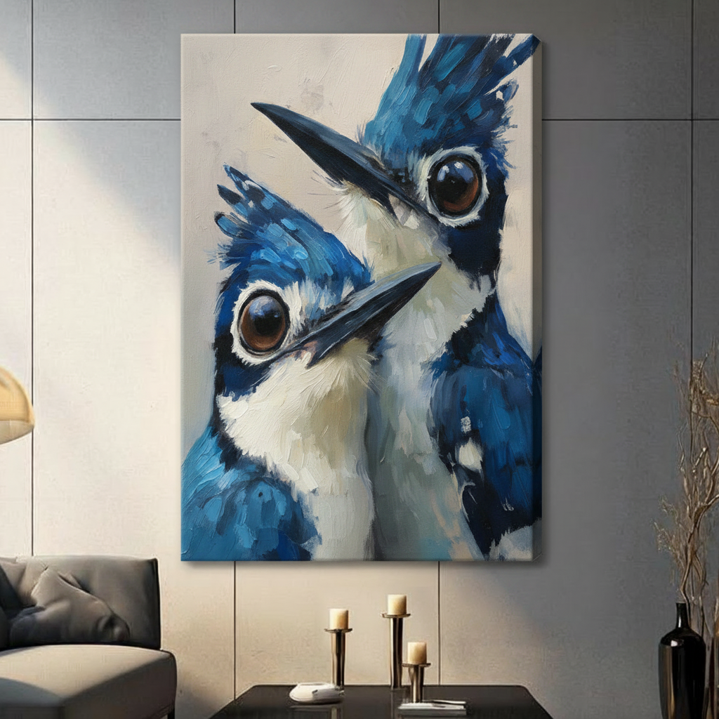 Blue Jay Duo Close-Up Oil Canvas Wall Art