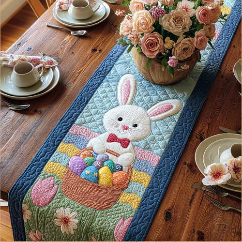 Blue Joy Bunny Quilted Table Runner