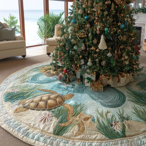 Blue Lagoon Turtle Christmas Quilted Tree Skirt