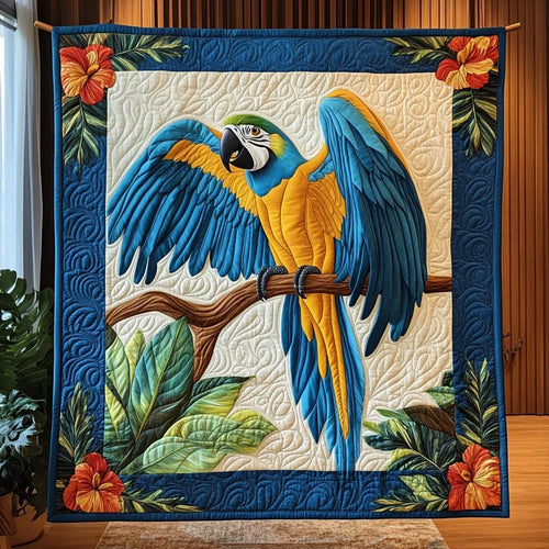 Blue Macaw Quilt Blanket