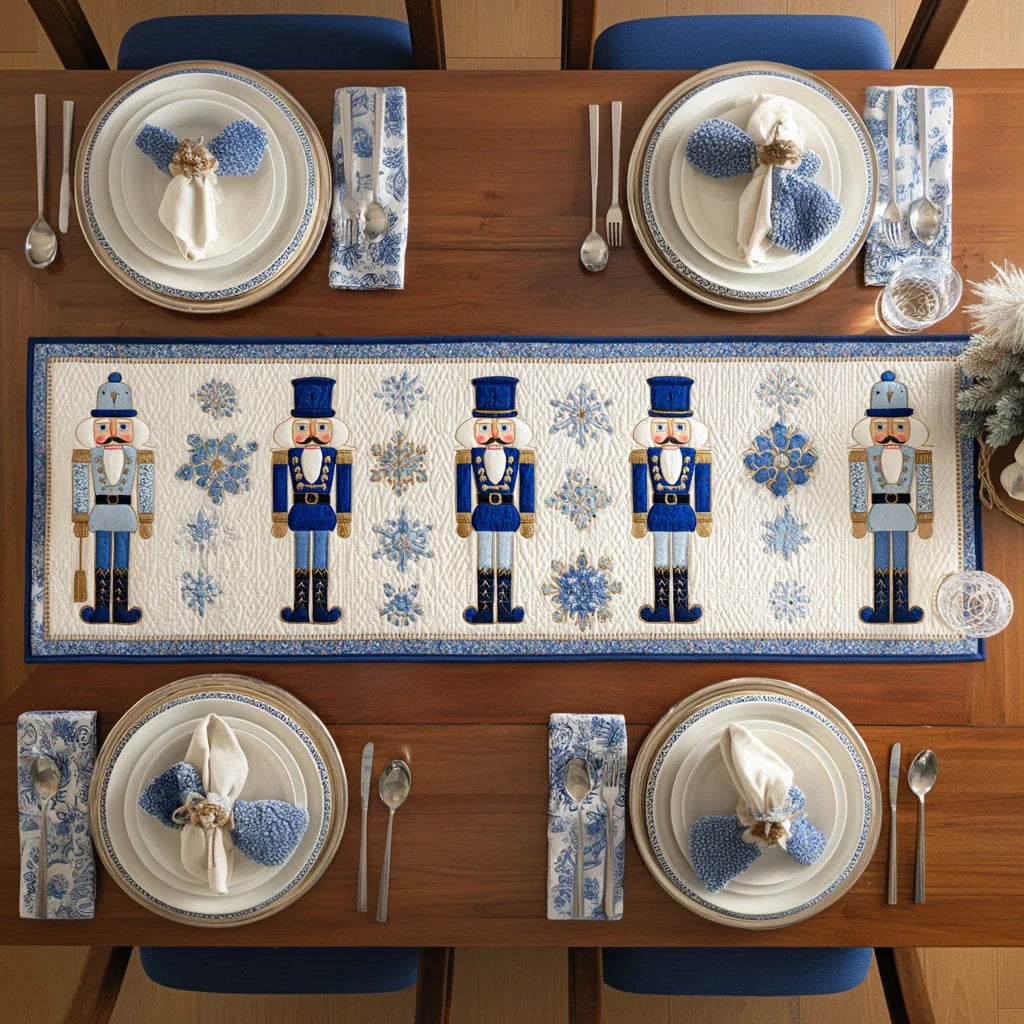 Blue Nutcracker Snowflake Quilted Table Runner