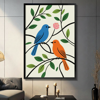 Colorful Birds on Branches Botanical Canvas Wall Art