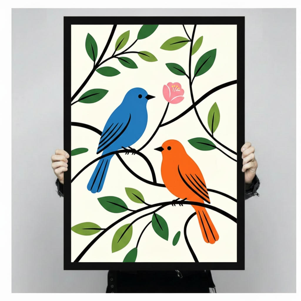 Colorful Birds on Branches Botanical Canvas Wall Art