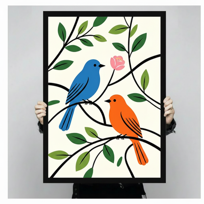 Colorful Birds on Branches Botanical Canvas Wall Art
