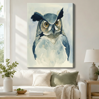 Watercolor Owl Framed Canvas Wall Art