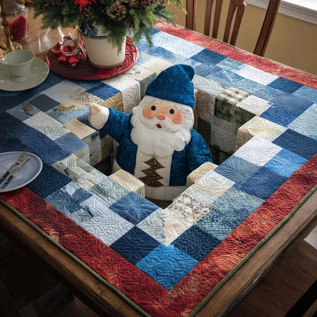 Blue Santa Quilted Table Topper