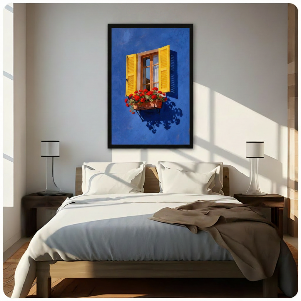Mediterranean Blue Window Floral Canvas Art Wall Art