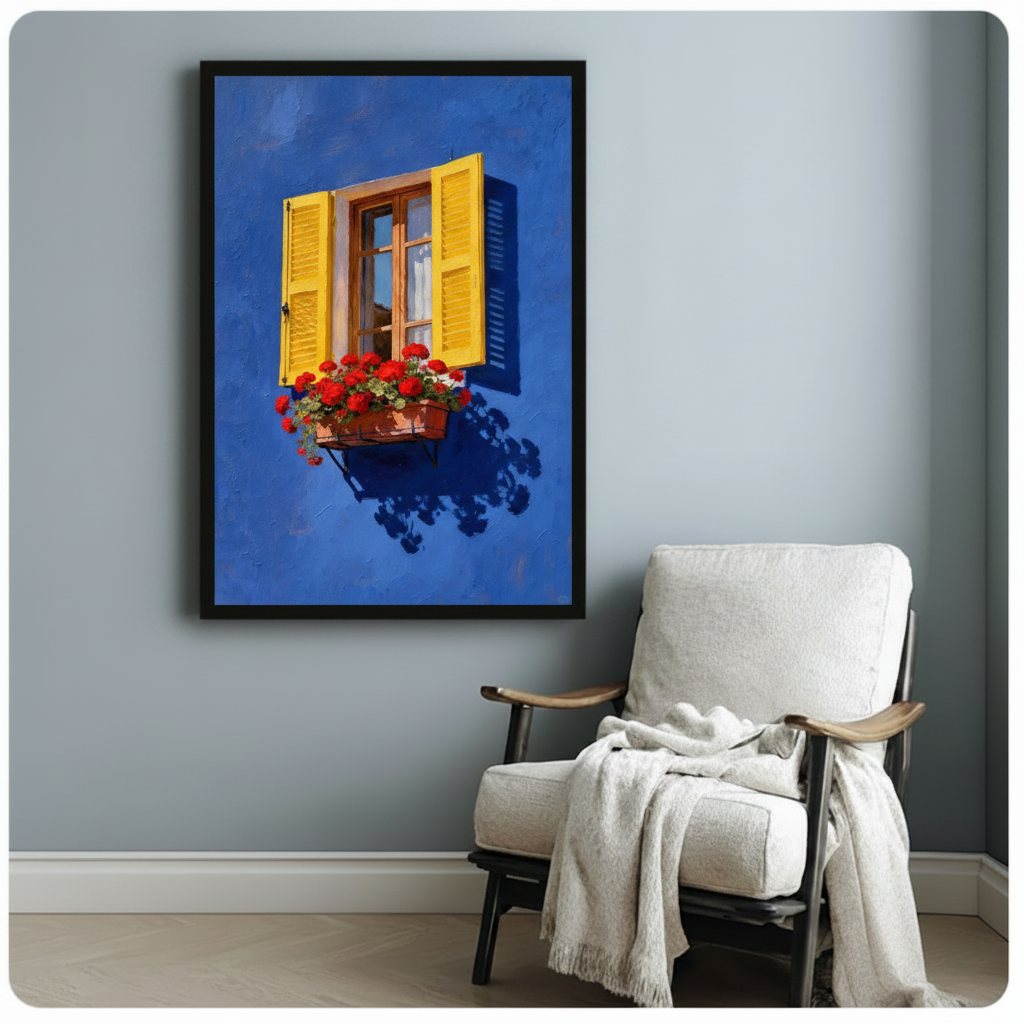 Mediterranean Blue Window Floral Canvas Art Wall Art