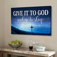 cross starry sky give it to god and go to sleep wall art canvas print (Landscape)