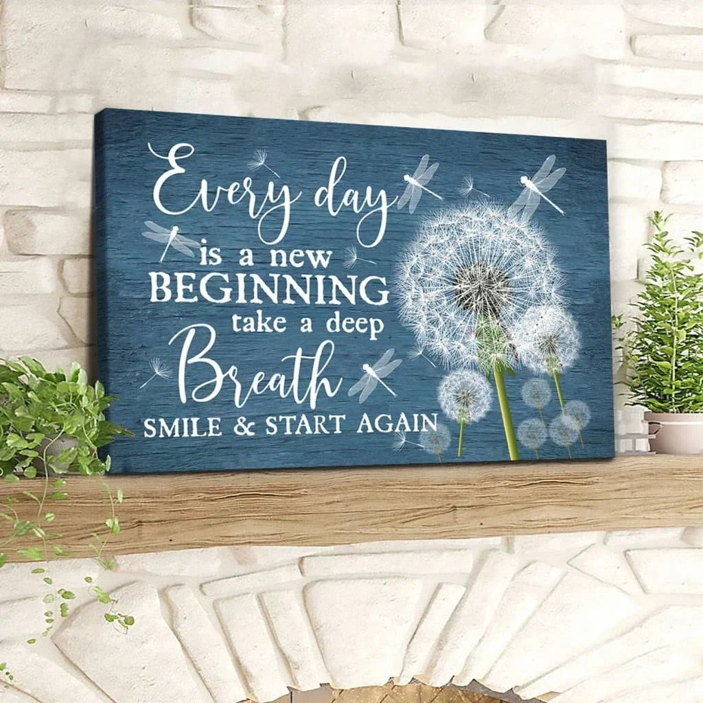 dragonfly dandelion every day is a new beginning wall art canvas (Landscape)