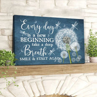 dragonfly dandelion every day is a new beginning wall art canvas (Landscape)
