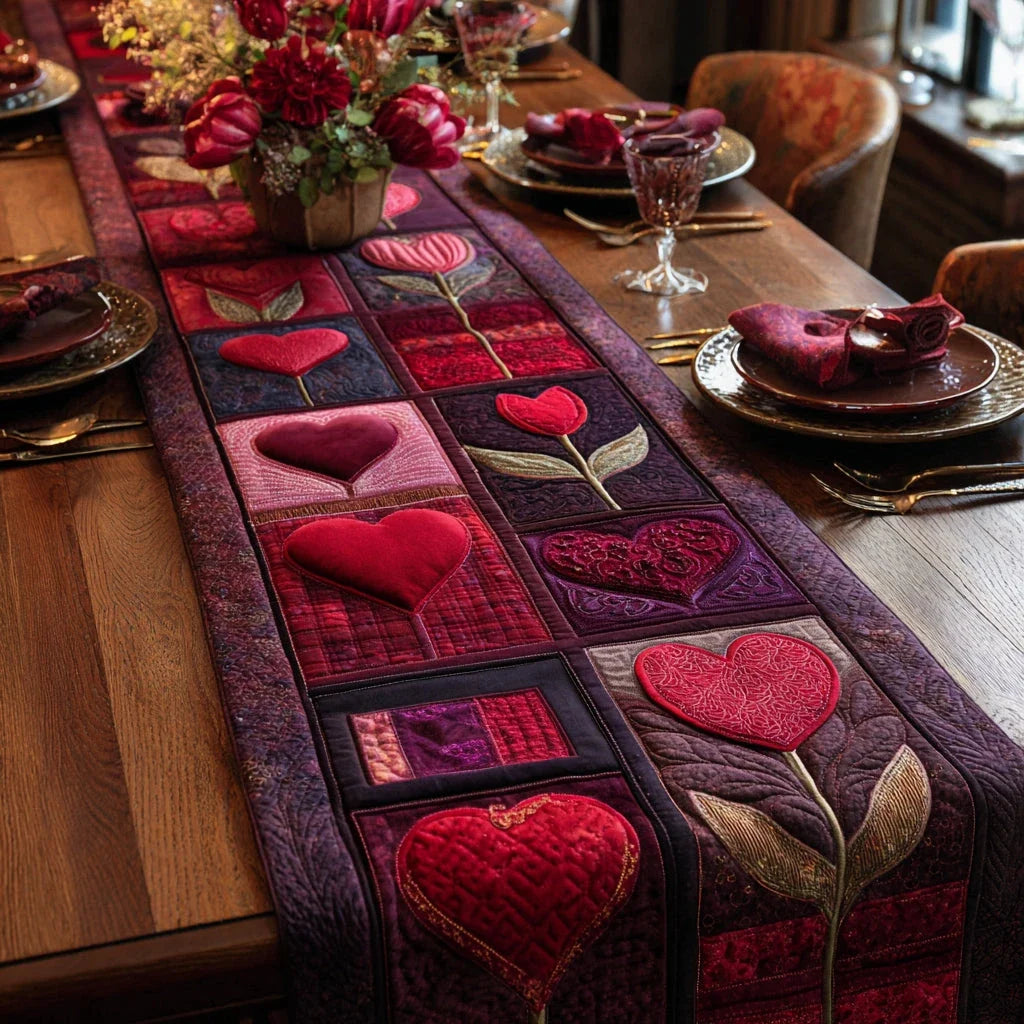 Blush Heart Delight Quilted Table Runner