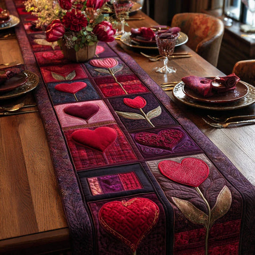 Blush Heart Delight Quilted Table Runner