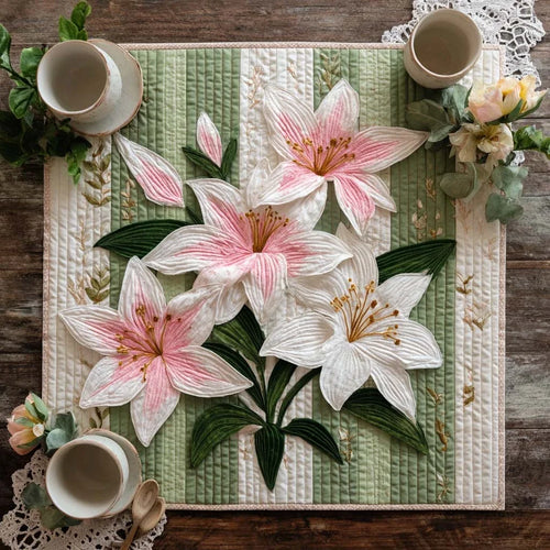 Blush Lilies Quilted Table Topper
