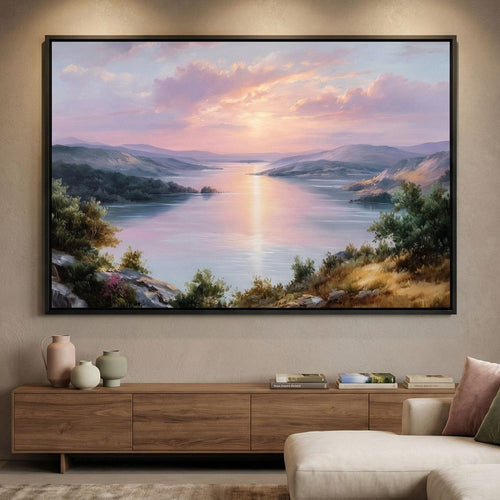 Pastel Sunrise Over Lake Fjord Canvas Wall Art