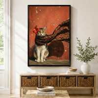Bohemian Cat Portrait Vintage Canvas Wall Art