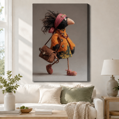 Boho Bird Lady Felt Canvas Wall Art