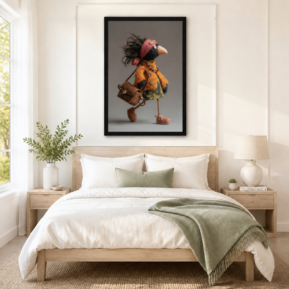 Boho Bird Lady Felt Canvas Wall Art