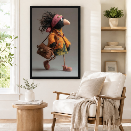 Boho Bird Lady Felt Canvas Wall Art