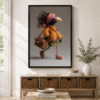 Boho Bird Lady Felt Canvas Wall Art
