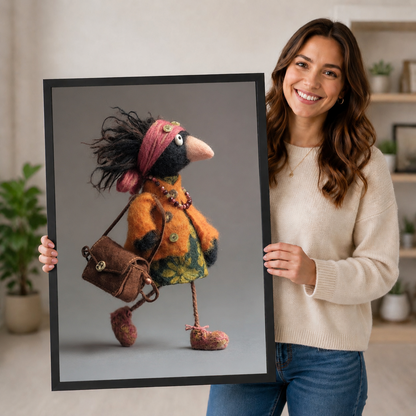 Boho Bird Lady Felt Canvas Wall Art