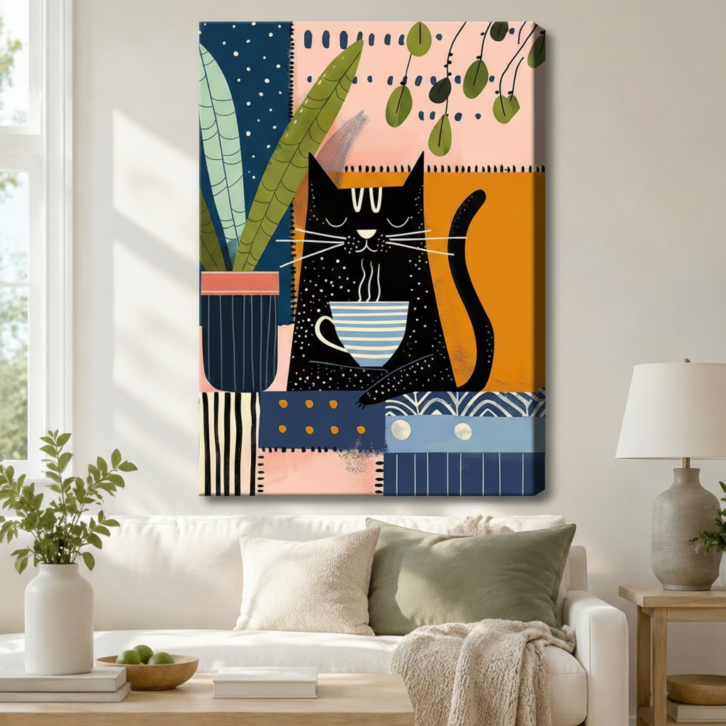 Black Cat Coffee Eclectic Canvas Wall Art