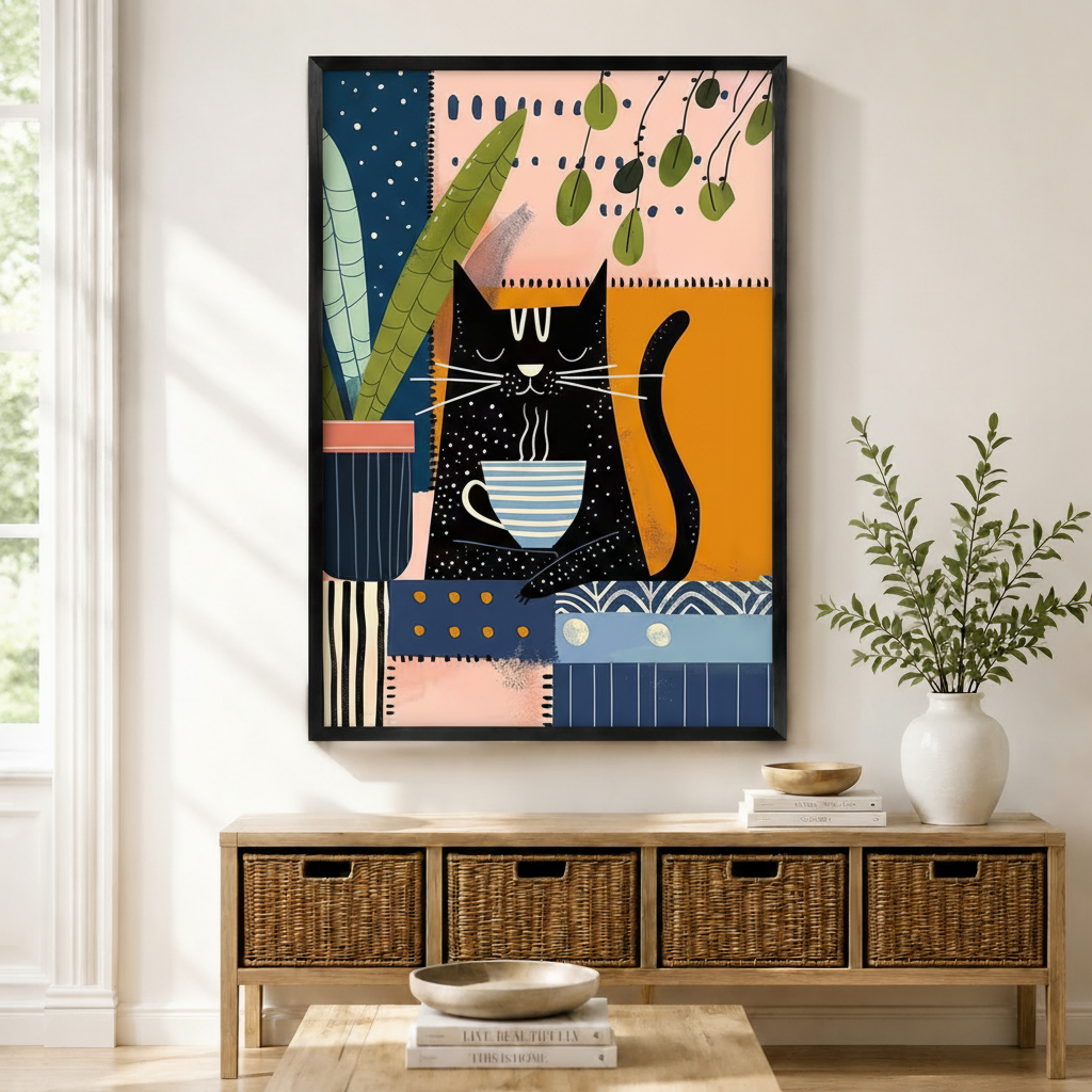 Black Cat Coffee Eclectic Canvas Wall Art