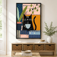 Black Cat Coffee Eclectic Canvas Wall Art