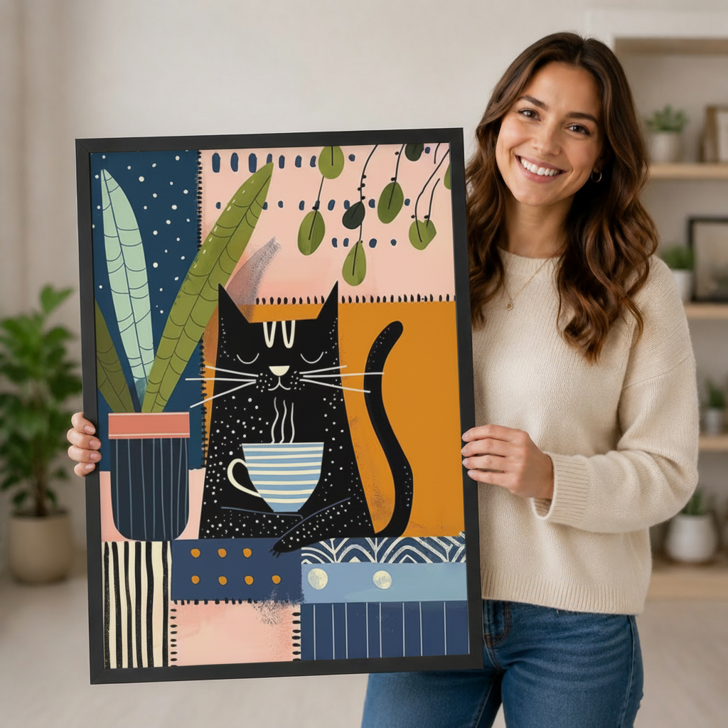 Black Cat Coffee Eclectic Canvas Wall Art