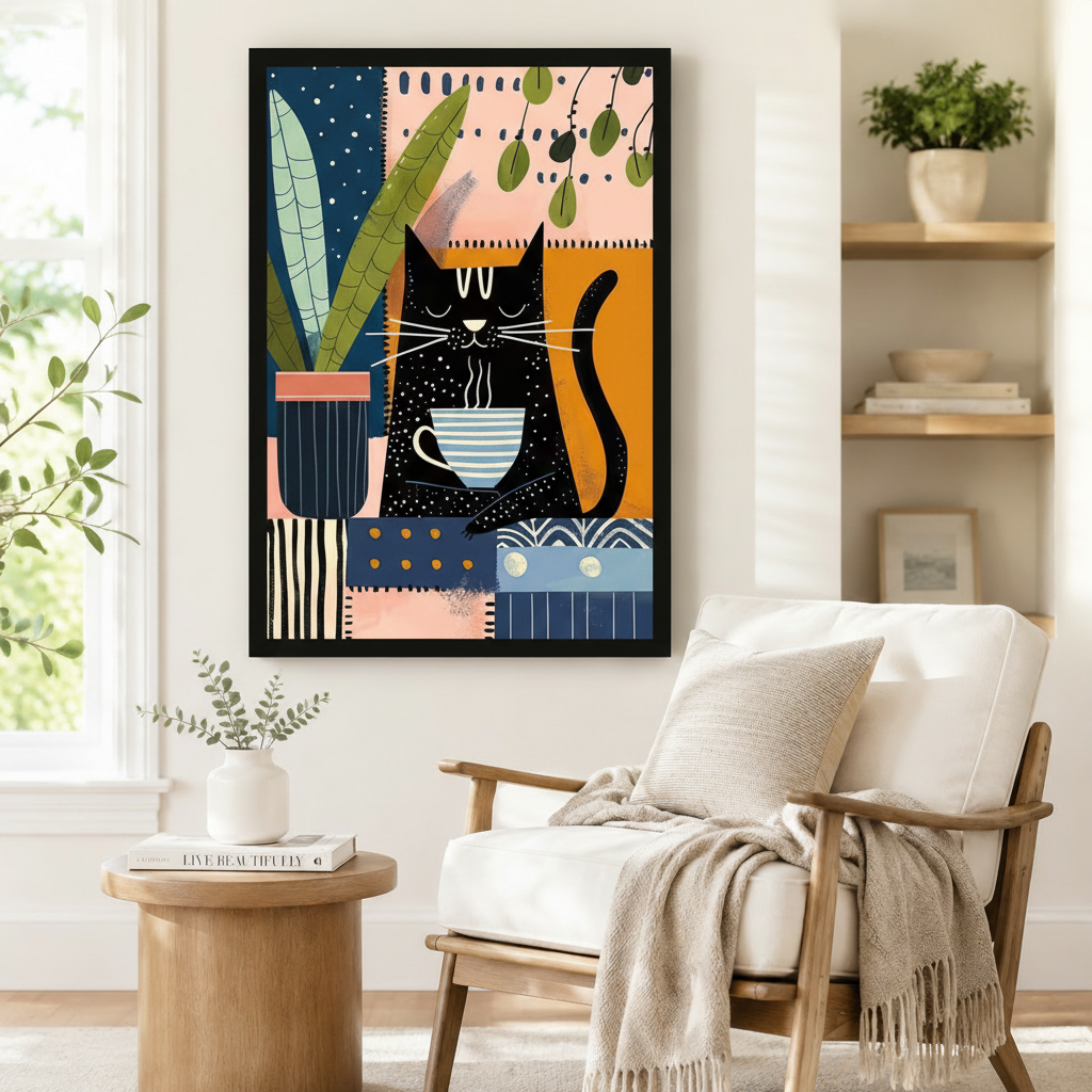 Black Cat Coffee Eclectic Canvas Wall Art